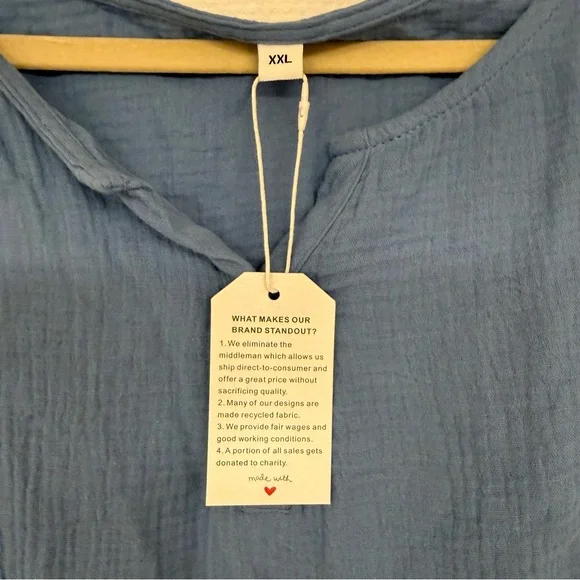 Blue half sleeve or button up sleeve asymmetric hemline top, boho, casual, comfy - Picture 9 of 9